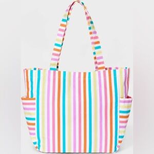 NEW Cat & Jack Multi-Colored Striped Canvas Beach Bag Tote
